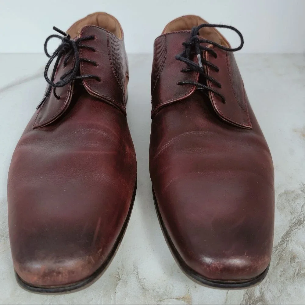 Florsheim Brown Leather Plain Toe Derby Oxford Dress Shoes, Sz 12